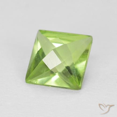 0.72 ct Green Peridot Stone, Natural Peridot in Square Checkerboard Shape for Sale