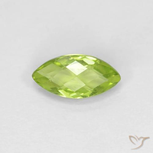 Peridoto Marquesa checkerboard (en ambos lados) de 0,59 ct de China, Dimensión 7,7 x 3,9mm, Claridad vvs-vs, Piedra preciosa natural No tratado, 1 pieza de Peridoto en color Verde vivo claro, Dureza Mohs de 6.5 - 7 Adecuado para joyas de uso diario, Photo A