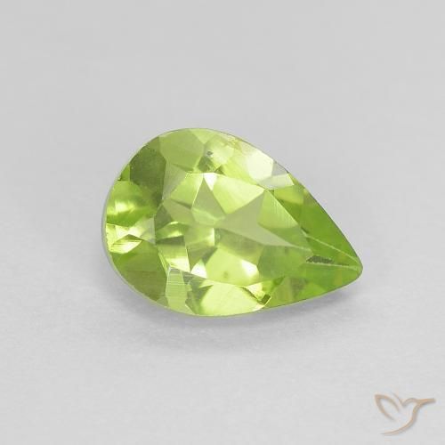 0.82 ct Green Peridot Stone, Natural Peridot in Pear Facet Shape for Sale
