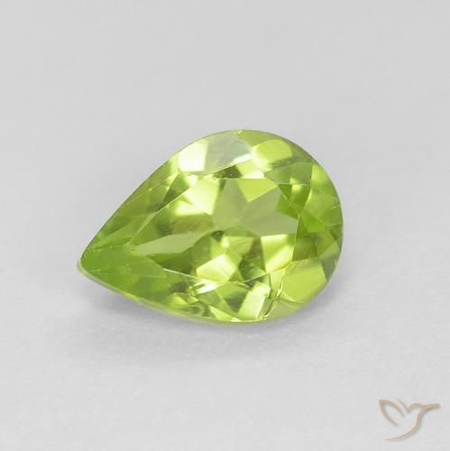 0.87ct Natural Medium Green Peridot, Pear Shape, VVS-VS