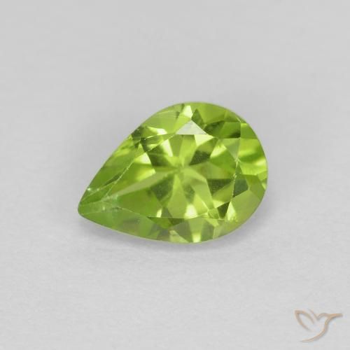0.91ct Natural Medium Green Peridot, Pear Shape, VS