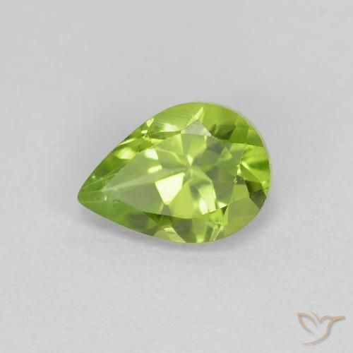 0.91 ct Green Peridot Stone, Natural Peridot in Pear Facet Shape for Sale