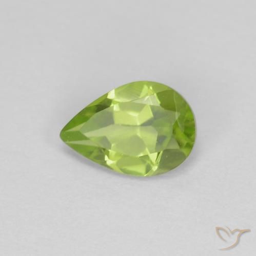 0.73ct Natural Medium Green Peridot, Pear Shape, VS