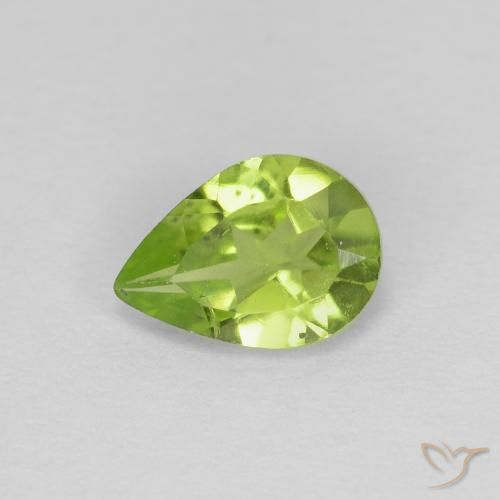 0.68 ct Green Peridot Stone, Natural Peridot in Pear Facet Shape for Sale