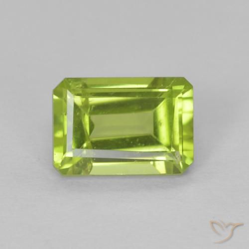 1.09ct Natural Lively Yellowish Green Peridot, Emerald Cut, VS