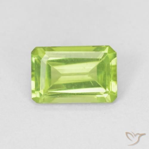 0.60ct Natural Light Lively Green Peridot, Emerald Cut, VS