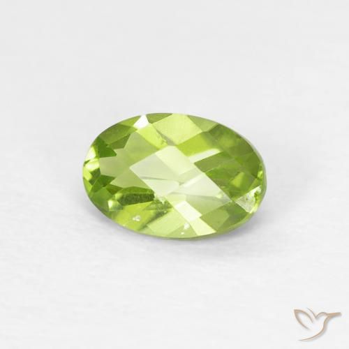 0.57 ct Green Peridot Stone, Natural Peridot in Oval Checkerboard Shape for Sale