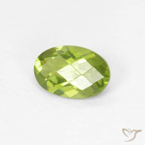 0.54 ct Green Peridot Stone, Natural Peridot in Oval Checkerboard Shape for Sale