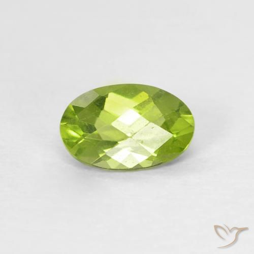 0.49 ct Green Peridot Stone, Natural Peridot in Oval Checkerboard Shape for Sale