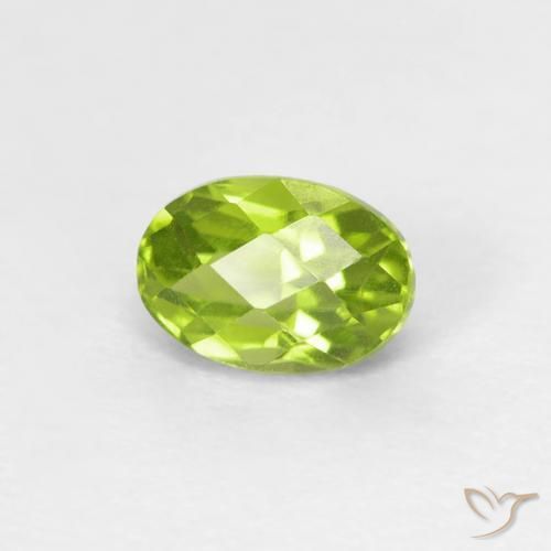 0.66 ct Green Peridot Stone, Natural Peridot in Oval Checkerboard Shape for Sale