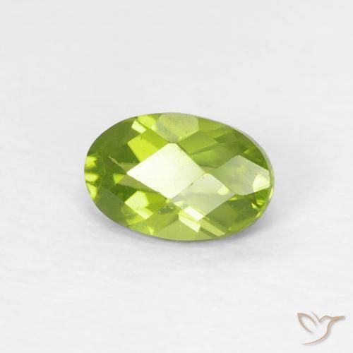 0.62 ct Green Peridot Stone, Natural Peridot in Oval Checkerboard Shape for Sale