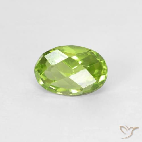 0.68 ct Green Peridot Stone, Natural Peridot in Oval Checkerboard Shape for Sale