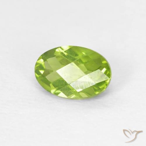 0.62 ct Green Peridot Stone, Natural Peridot in Oval Checkerboard Shape for Sale