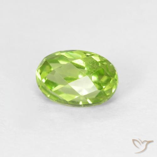 0.70 ct Green Peridot Stone, Natural Peridot in Oval Checkerboard Shape for Sale