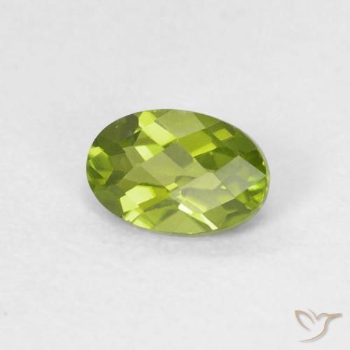 0.55 ct Green Peridot Stone, Natural Peridot in Oval Checkerboard Shape for Sale