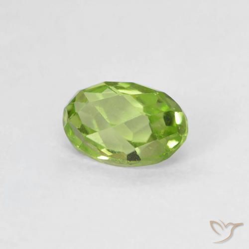 0.63 ct Green Peridot Stone, Natural Peridot in Oval Checkerboard Shape for Sale