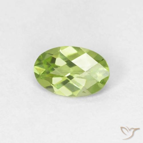 0.44 ct Green Peridot Stone, Natural Peridot in Oval Checkerboard Shape for Sale