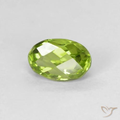 0.70 ct Green Peridot Stone, Natural Peridot in Oval Checkerboard Shape for Sale