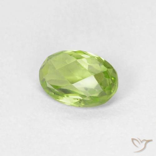 0.58 ct Green Peridot Stone, Natural Peridot in Oval Checkerboard Shape for Sale