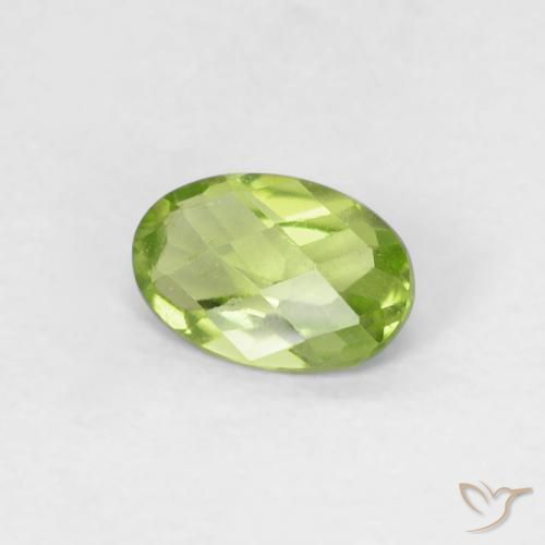 0.49 ct Green Peridot Stone, Natural Peridot in Oval Checkerboard Shape for Sale