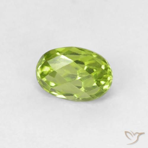 0.72 ct Green Peridot Stone, Natural Peridot in Oval Checkerboard Shape for Sale
