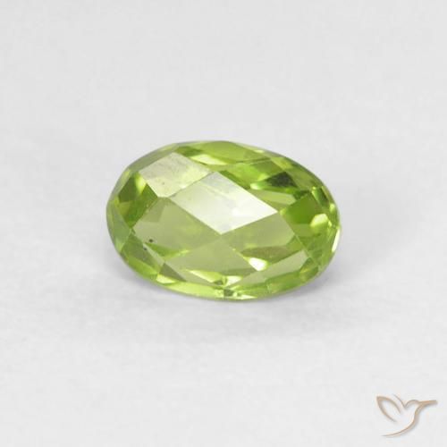0.68 ct Green Peridot Stone, Natural Peridot in Oval Checkerboard Shape for Sale