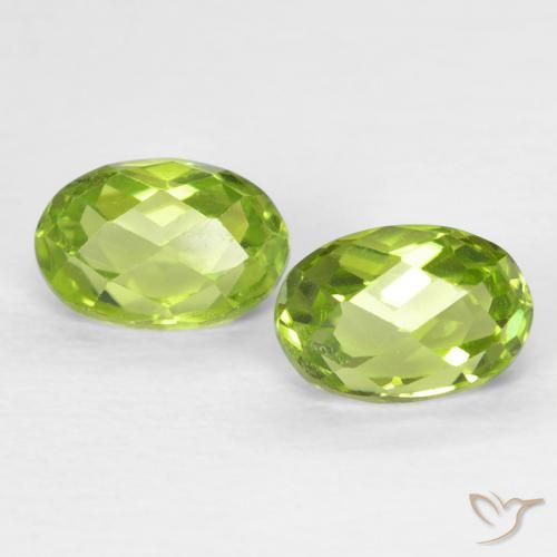 1.32 ctw Green Peridot Stones, Natural Peridot in Oval Checkerboard Shape for Sale