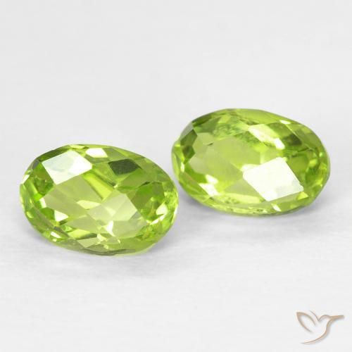 1.28 ctw Green Peridot Stones, Natural Peridot in Oval Checkerboard Shape for Sale