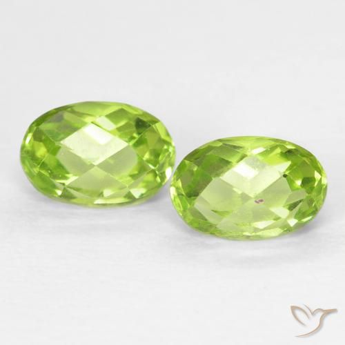 1.36 ctw Green Peridot Stones, Natural Peridot in Oval Checkerboard Shape for Sale