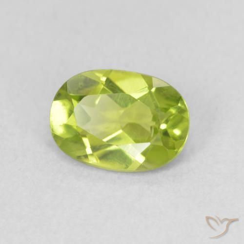 0.91 ct Green Peridot Stone, Natural Peridot in Oval Facet Shape for Sale