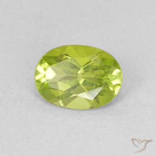 0.87 ct Green Peridot Stone, Natural Peridot in Oval Facet Shape for Sale