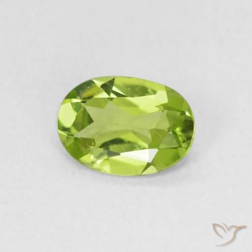 0.77 ct Green Peridot Stone, Natural Peridot in Oval Facet Shape for Sale