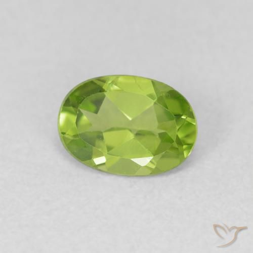 0.77 ct Green Peridot Stone, Natural Peridot in Oval Facet Shape for Sale