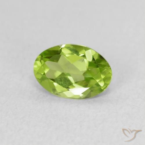 0.77 ct Green Peridot Stone, Natural Peridot in Oval Facet Shape for Sale