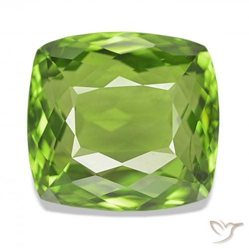 12.53 ct Green Peridot Gemstone, Peridot Gem in Cushion-Cut Shape for Sale.