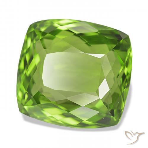 12.53 ct Green Peridot Stone, Natural Peridot in Cushion-Cut Shape for Sale
