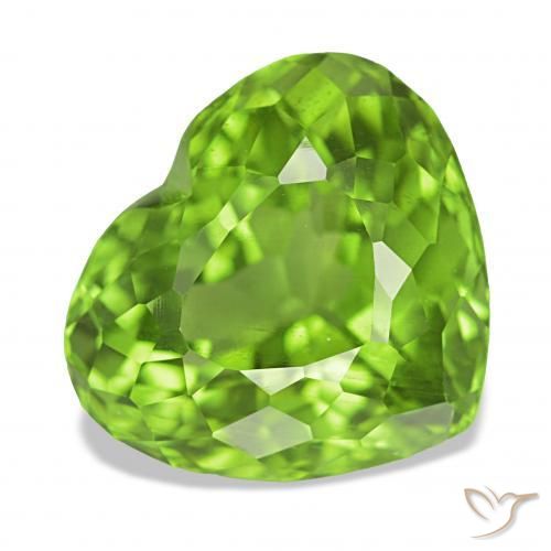 6.28 ct Green Peridot Stone, Natural Peridot in Heart Facet Shape for Sale