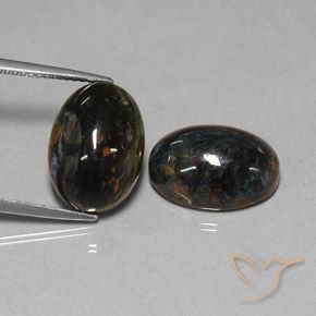 12.84 ctw Black Pietersite Stones, Natural Pietersite in Oval Cabochon Shape for Sale