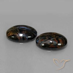 15.26 ctw Black Pietersite Stones, Natural Pietersite in Oval Cabochon Shape for Sale