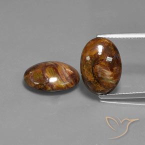 14 x 10,1mm Paar ovaler Pietersite - Gewicht 8,23 ct gesamt / durchschn. 4,12 ct, Mehrfarbig Farbe in Opaque Reinheit, natürlicher Edelstein, Mohs-Härte 6,5 - 7 Geeignet für den täglichen Gebrauch im Schmuck, Photo A