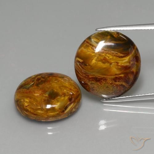 2pc Matching Round Multicolor Pietersites in Size 18.1mm, Weight 30.43ct total / avg. 15.22ct each, Multicolor in Opaque Clarity, Natural untreated Gemstone, Mohs Hardness 6.5 - 7 suitable for daily wear jewelry, Photo A