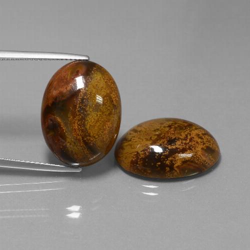 Coppia Pietersite Ovale abbinata 20,1 x 15,1mm - Peso 26,4 ct totali / media. 13,2 ct ciascuno, pietra preziosa naturale non trattati, colore Multicolore in purezza Opaque, durezza Mohs 6,5 - 7 adatto per gioielli da indossare ogni giorno, Photo A