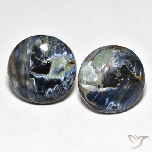 15,2mm Rund Pietersite-Paar - Gewicht 11,35 ct gesamt / durchschnittl. 5,68 ct, Garantiert natürliche Edelsteine, Mehrfarbig Farbe in Opaque Reinheit, Mohs-Härte 6,5 - 7 Geeignet für den täglichen Gebrauch im Schmuck, Photo A