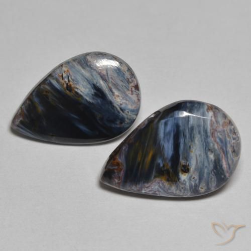 Paire Pietersite Poire 15,4 x 10,2mm - Poids total 5,95 ct / moyenne 2,98 ct chaque, pierre gemme naturelle Non traité, couleur Multicolore avec pureté Opaque , dureté Mohs 6.5 à 7 convient aux bijoux de tous les jours, pierre de sagesse, Photo A