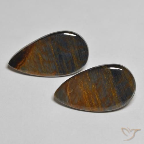 Paire Pietersite Poire 20,2 x 11,7mm - Poids total 10,63 ct / moyenne 5,32 ct chaque, pierre gemme naturelle Non traité, couleur Multicolore avec pureté Opaque , dureté Mohs 6.5 à 7 convient aux bijoux de tous les jours, pierre de sagesse, Photo A
