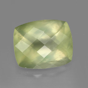 5.45 ct Green Prehnite Gemstone, Prehnite Gem in Cushion Checkerboard Shape for Sale.