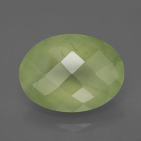 9.48 ct Green Prehnite Gemstone, Prehnite Gem in Oval Checkerboard Shape for Sale.