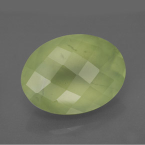9.48 ct Green Prehnite Stone, Natural Prehnite in Oval Checkerboard Shape for Sale