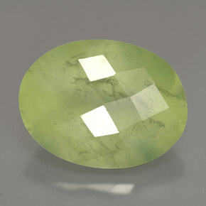10.47 ct Green Prehnite Gemstone, Prehnite Gem in Oval Checkerboard Shape for Sale.