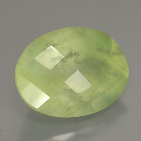 10.47 ct Green Prehnite Stone, Natural Prehnite in Oval Checkerboard Shape for Sale